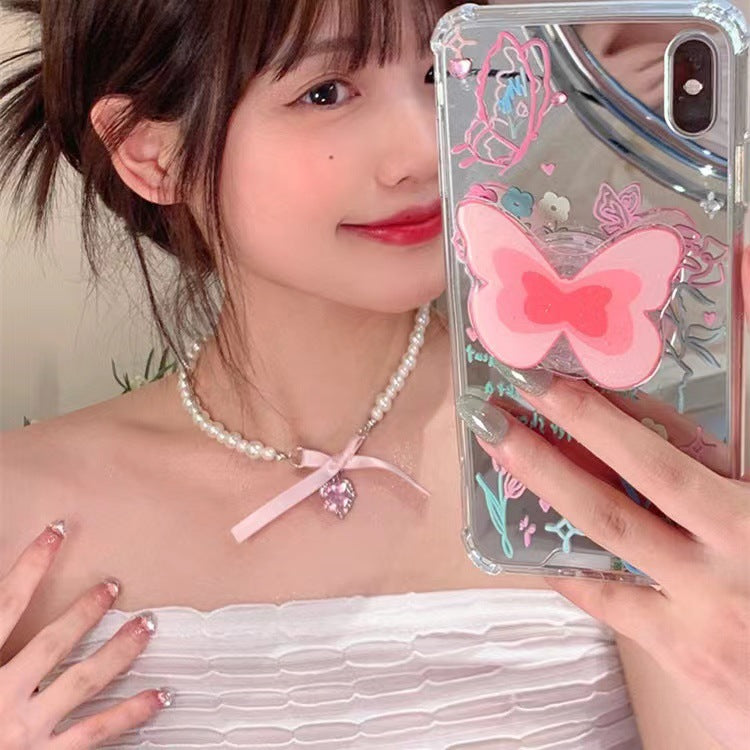 Sweet Love Bow Pearl Necklace Girls