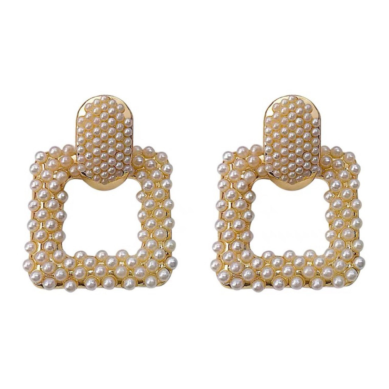 Geometric Pearl Square Dangle Earrings