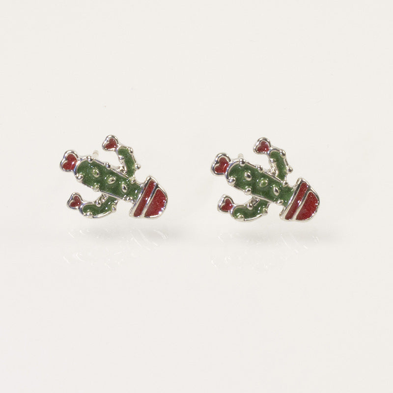 Enamel cactus Stud Earring