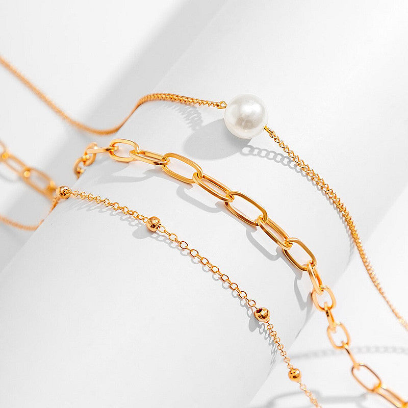 Vintage Pearl Charm Layered Fashion Necklace
