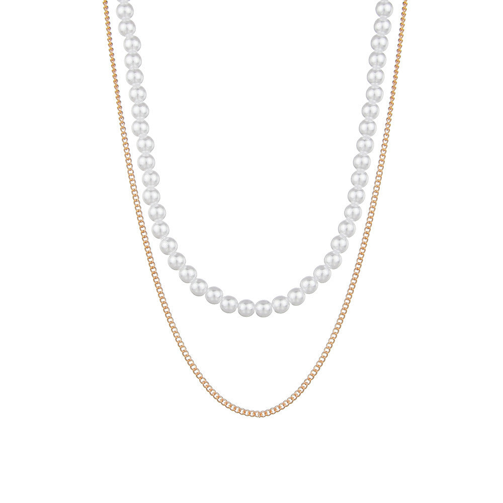 Multilayer Elegant Pearl Necklaces Gold Metal Chain