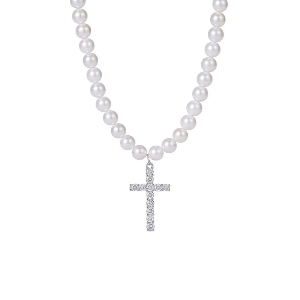 Cross Pendant Pearl Beaded Necklace