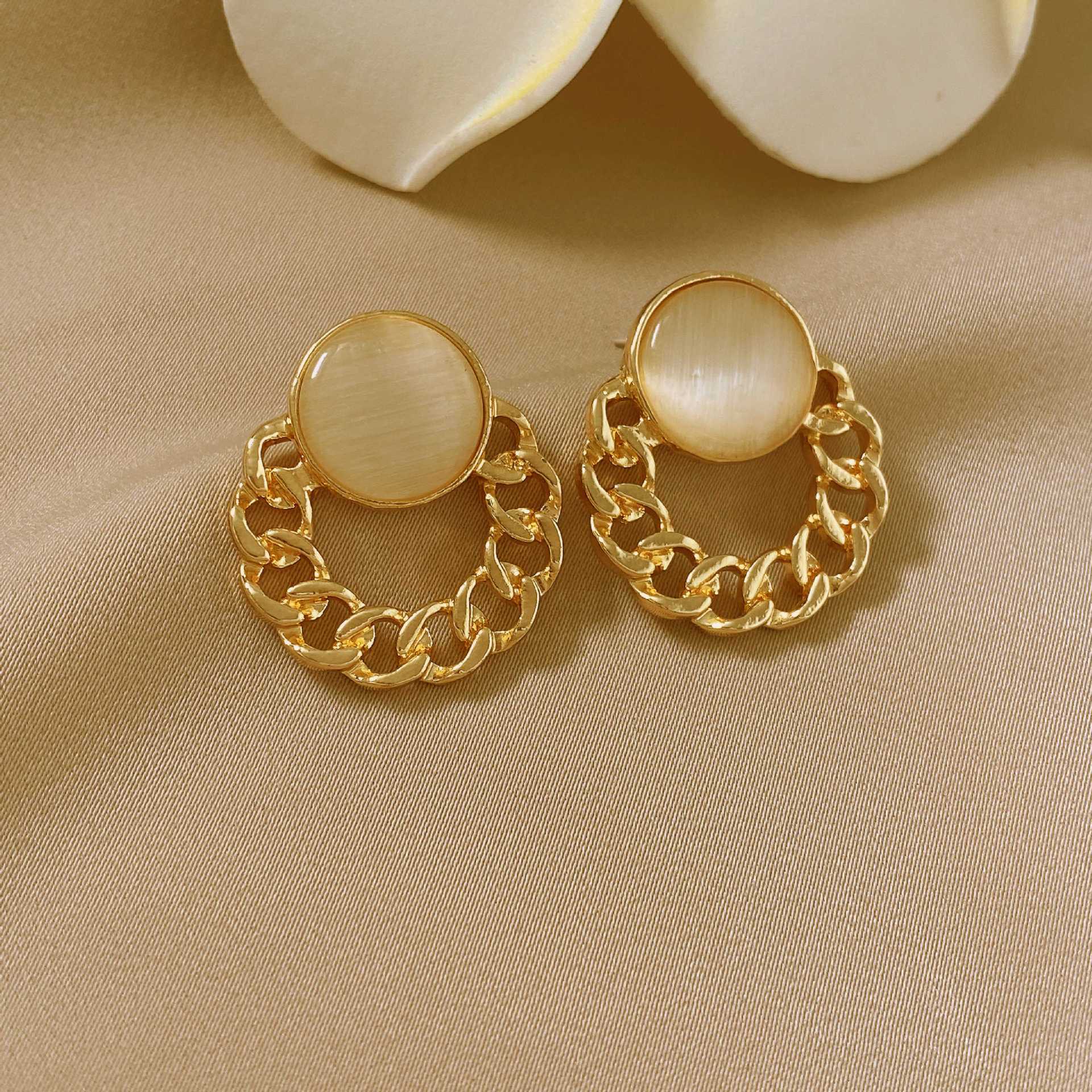 Opal Round Geometric Earrings
