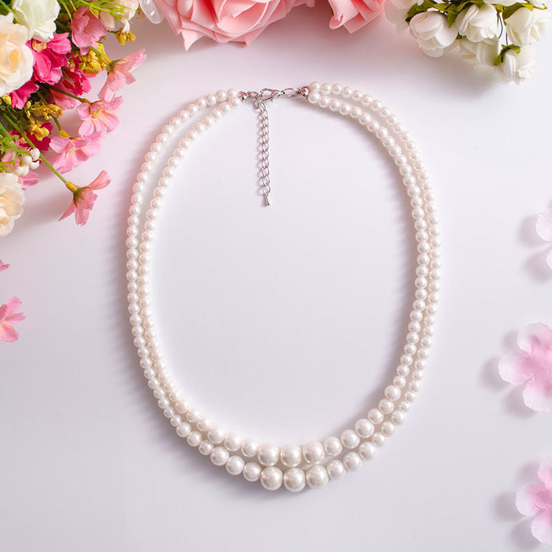 Multi-Layer Pearl Statement Bridal Choker Necklace