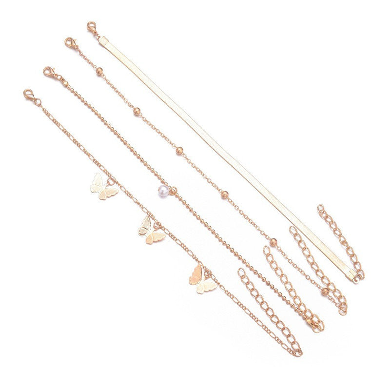 Boho Beach Jewelry Butterfly Multi Layered Anklets Chain