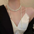 Long Chain Pearl Beaded Pendant Necklace