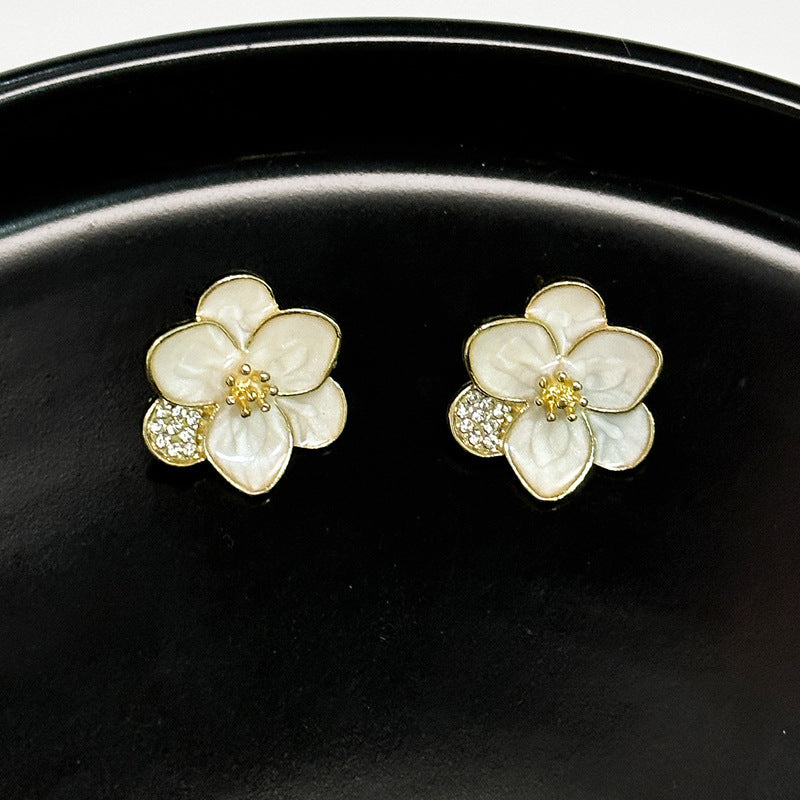 White Enamel Flower Stud Earring