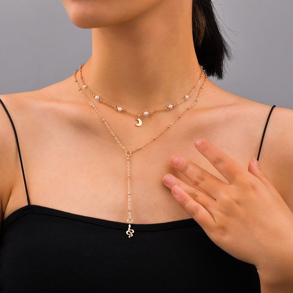 Bohemian Multi-layer Moon Bead Chain Sequins Necklace