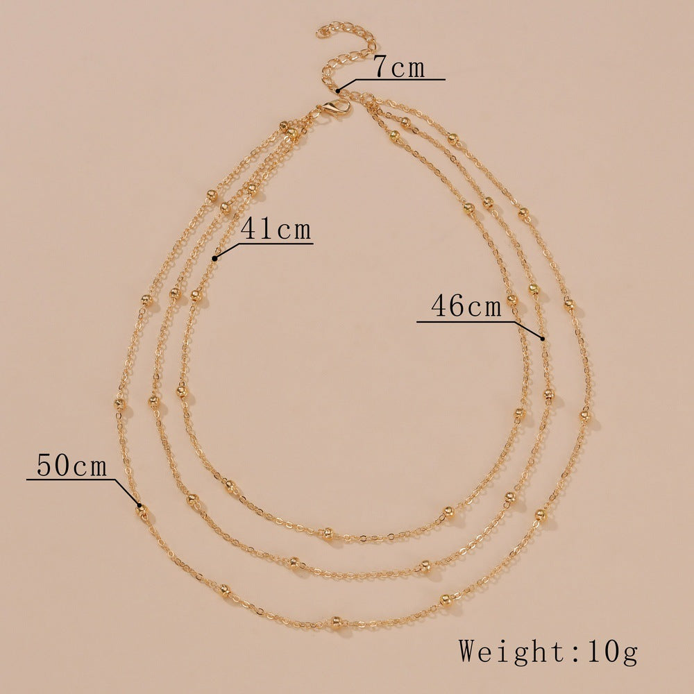 Ball Bead Chain Triple Strand Layer Necklace