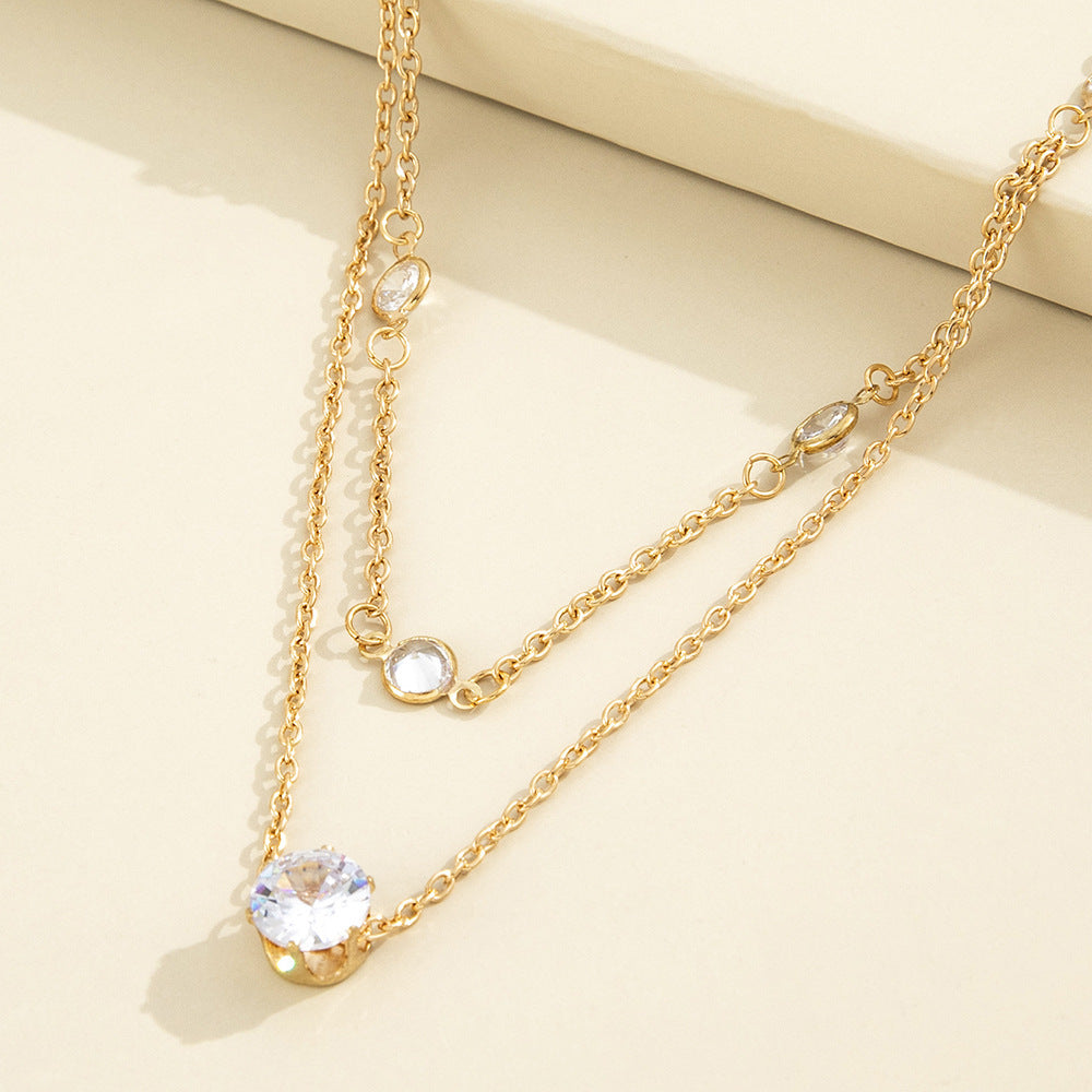 Simple Bead Layer Chain Zircon Choker Necklace