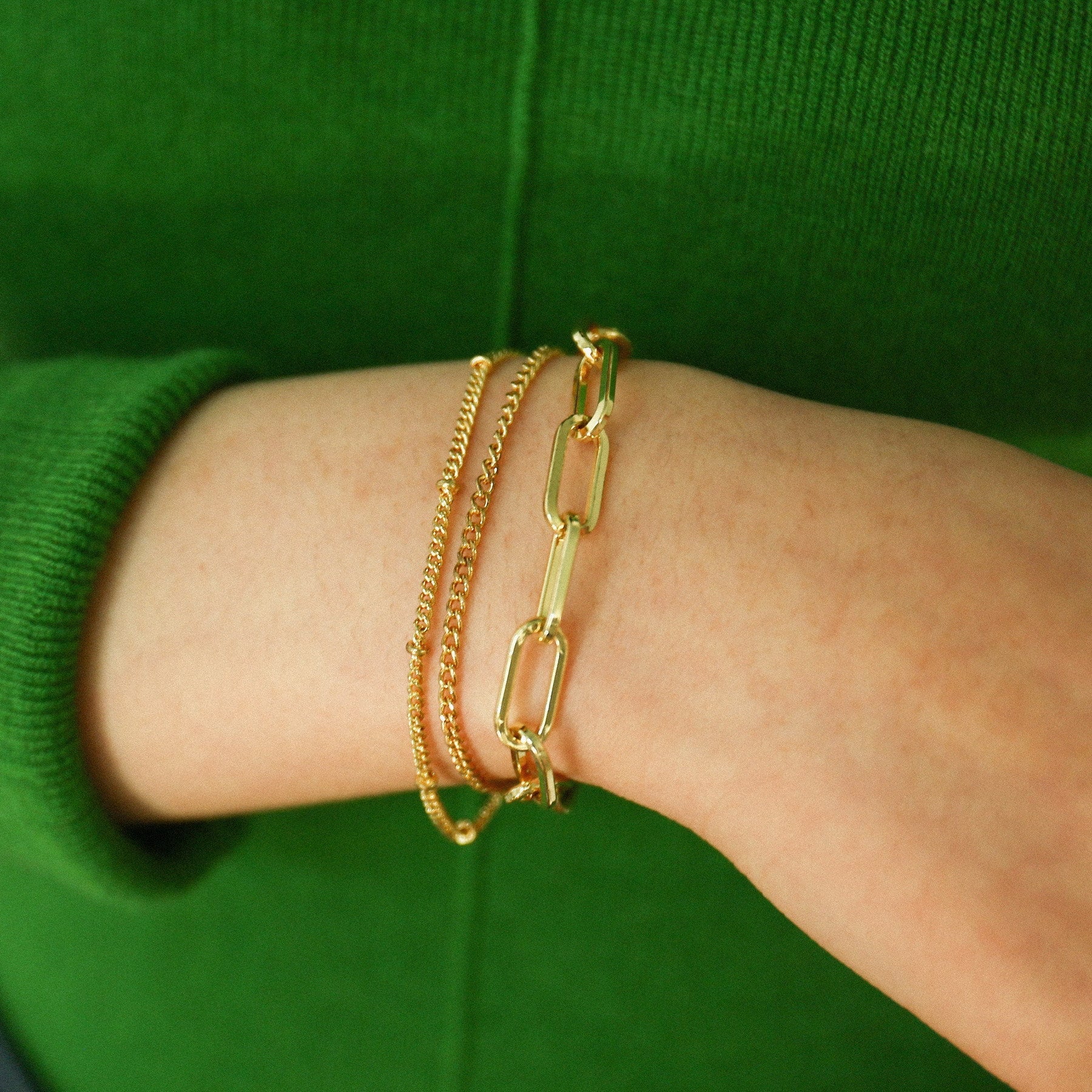Beaded Layered Cuban Link Bracelet Set