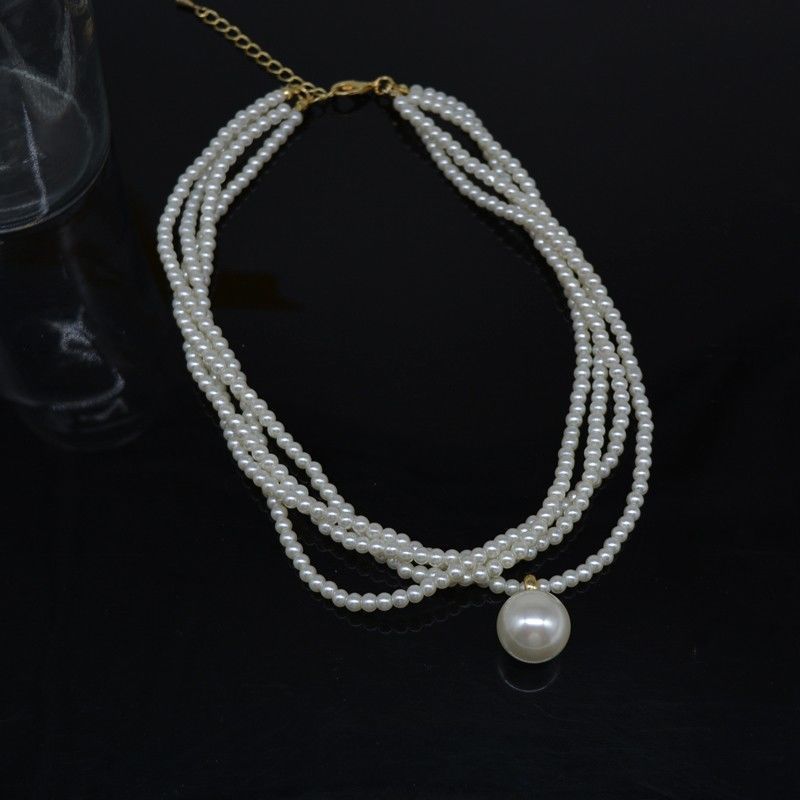 Fashion Link Chain Necklace With Big 4mm Imitation Pearl Pendant