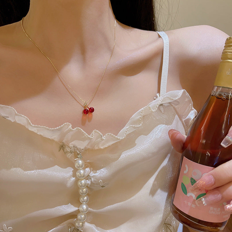 Red Cherry Resin Pendant Necklace
