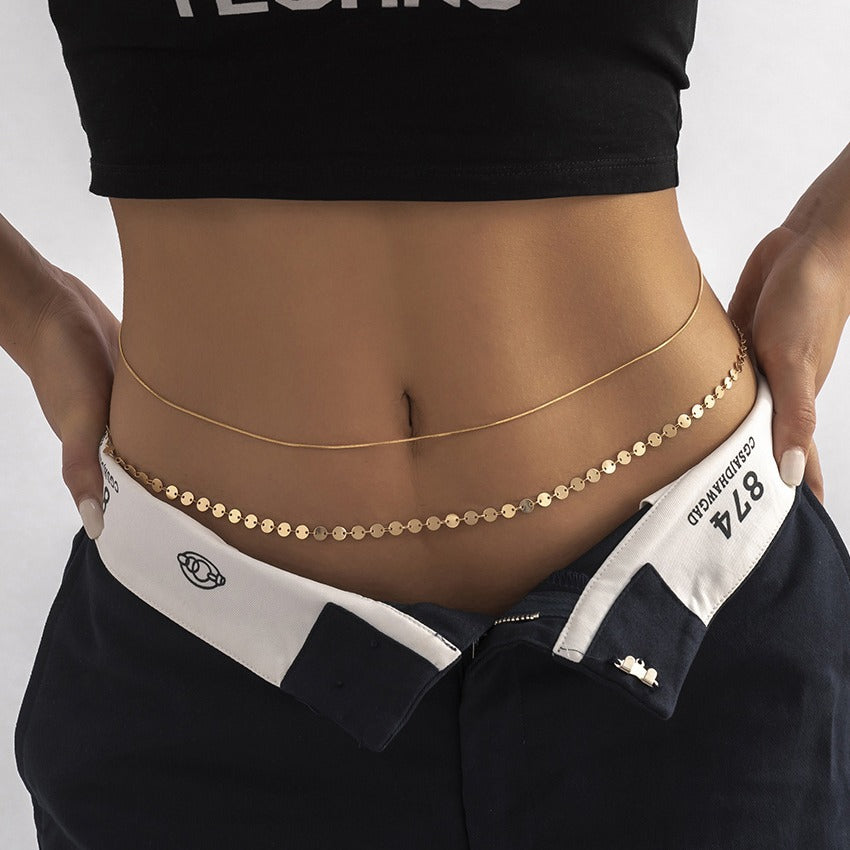 Women Sequin Snake Bone Chain Double Waist Simple Geometric Body Chain