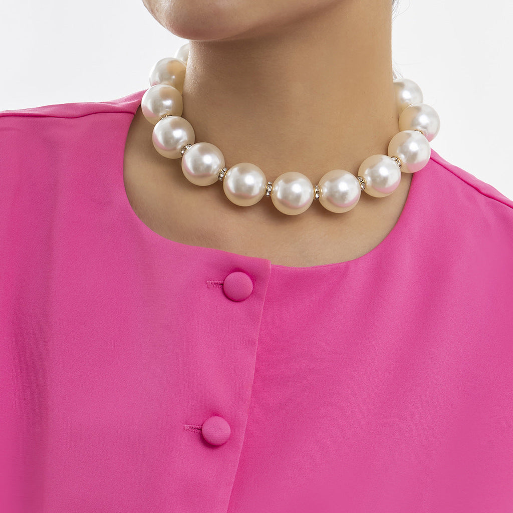 Bridal Statement Necklace Jewelry Big Pearl Rhinestone Choker