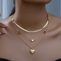 Multi Layered 3pcs Peach Heart Pearl Snake Chain Necklace