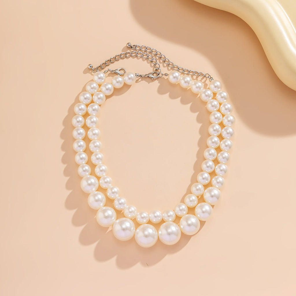 Fashion Double Layer Big Pearl Choker Beaded Statement Necklace