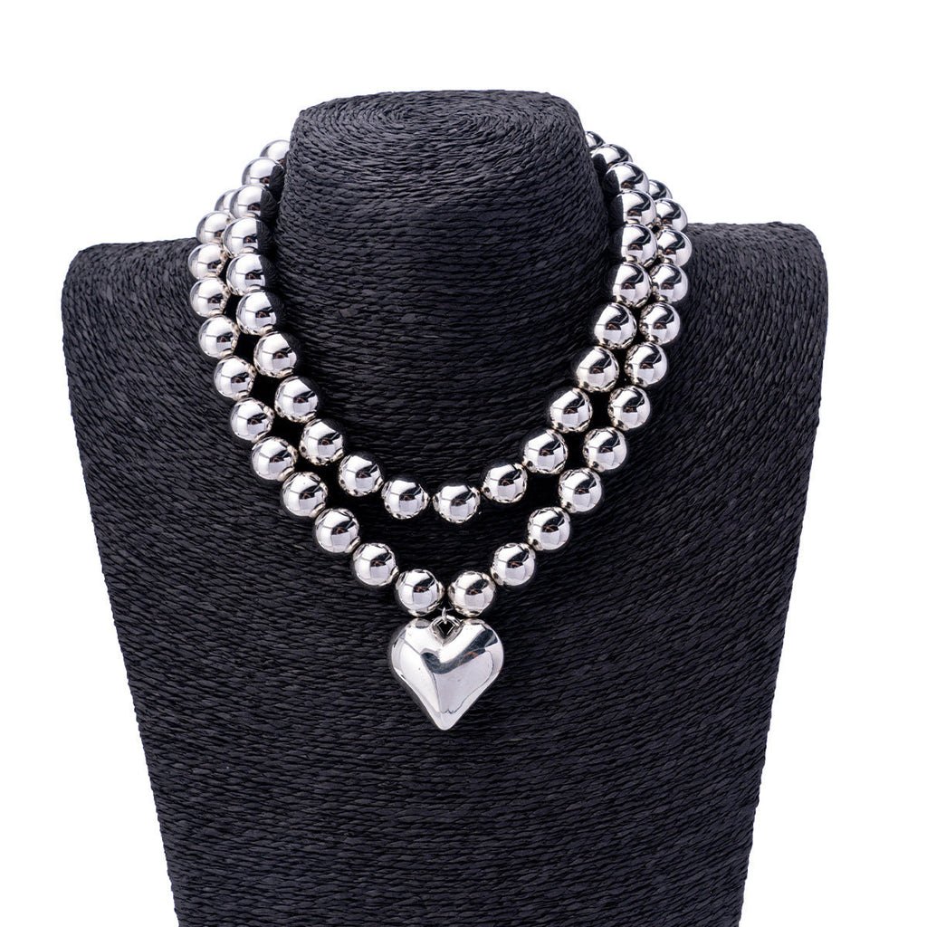 Multi-layer Round Beaded Necklace CCB love Pendent