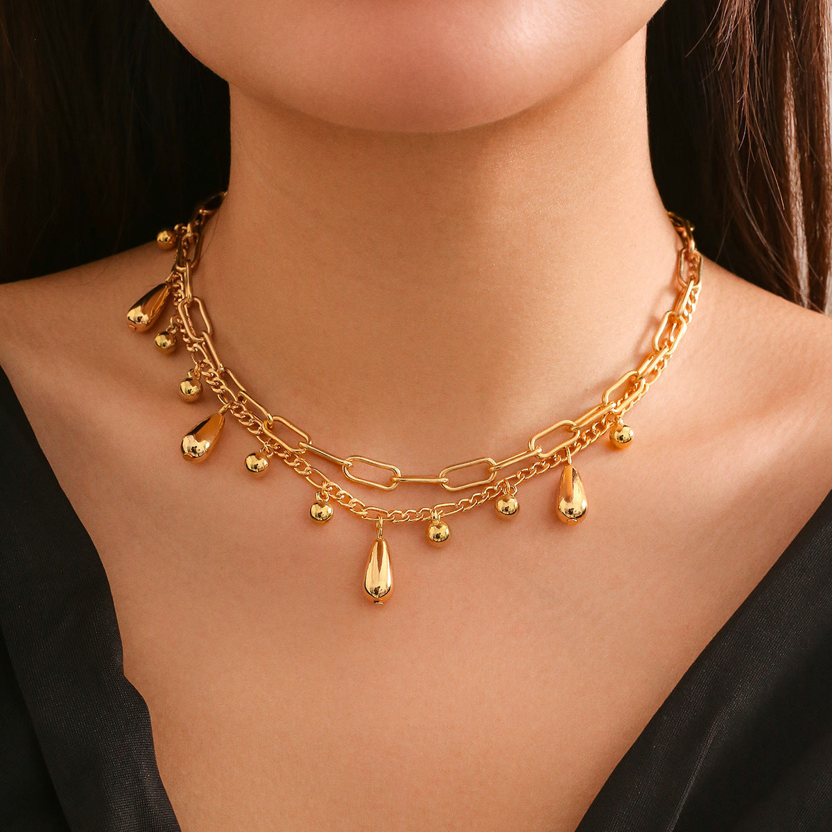 Hip Hop Droplet Comma Pendant Necklace Bracelet Set