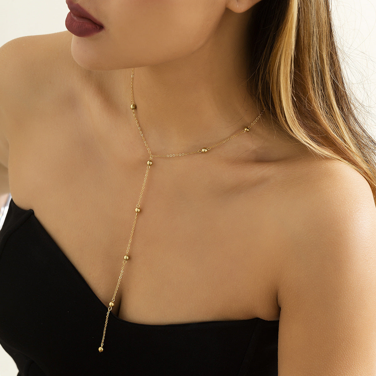 Long Chain CCB Beaded Pendant Tassels Necklace