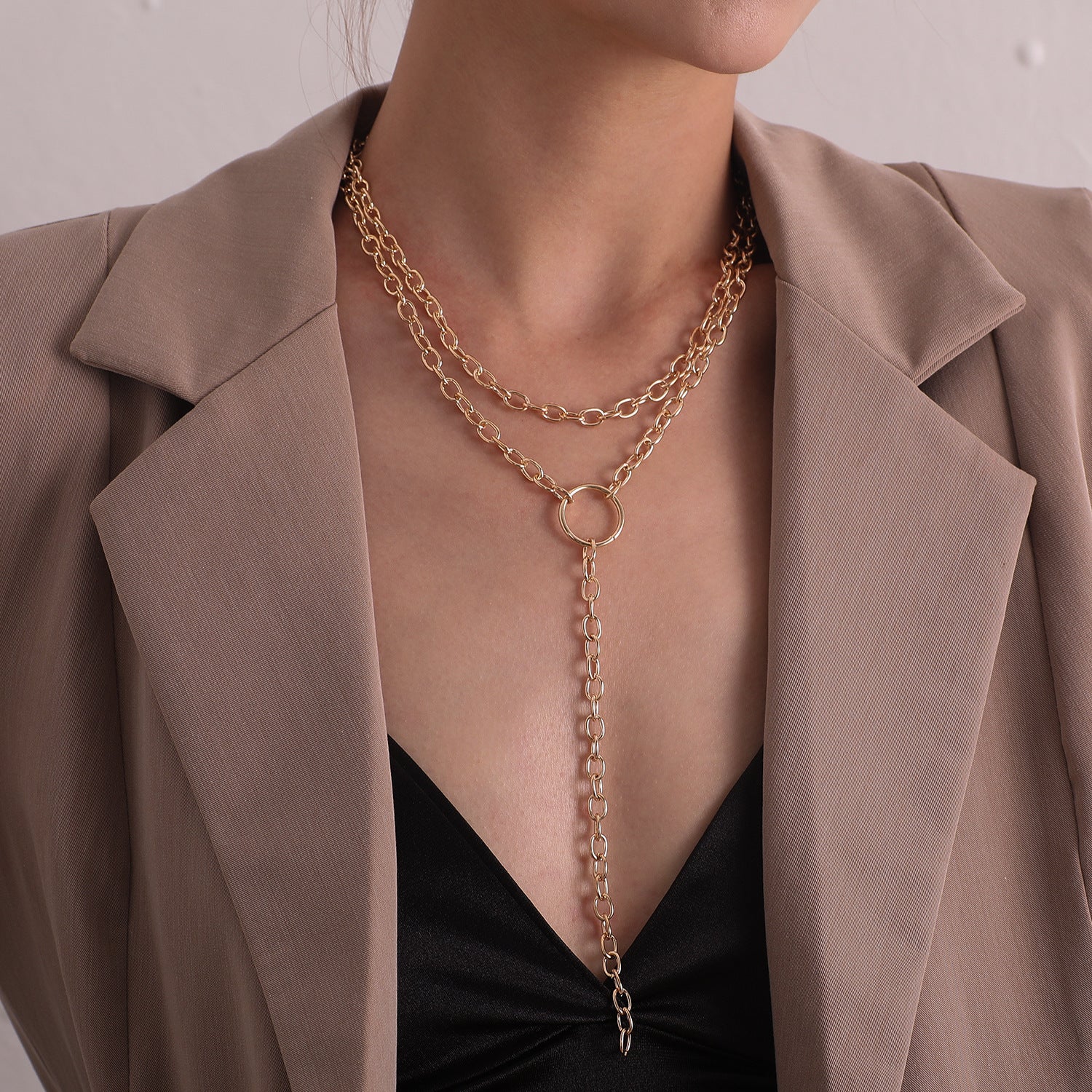 Punk Exaggerated Long Ring Multi-layer Necklace