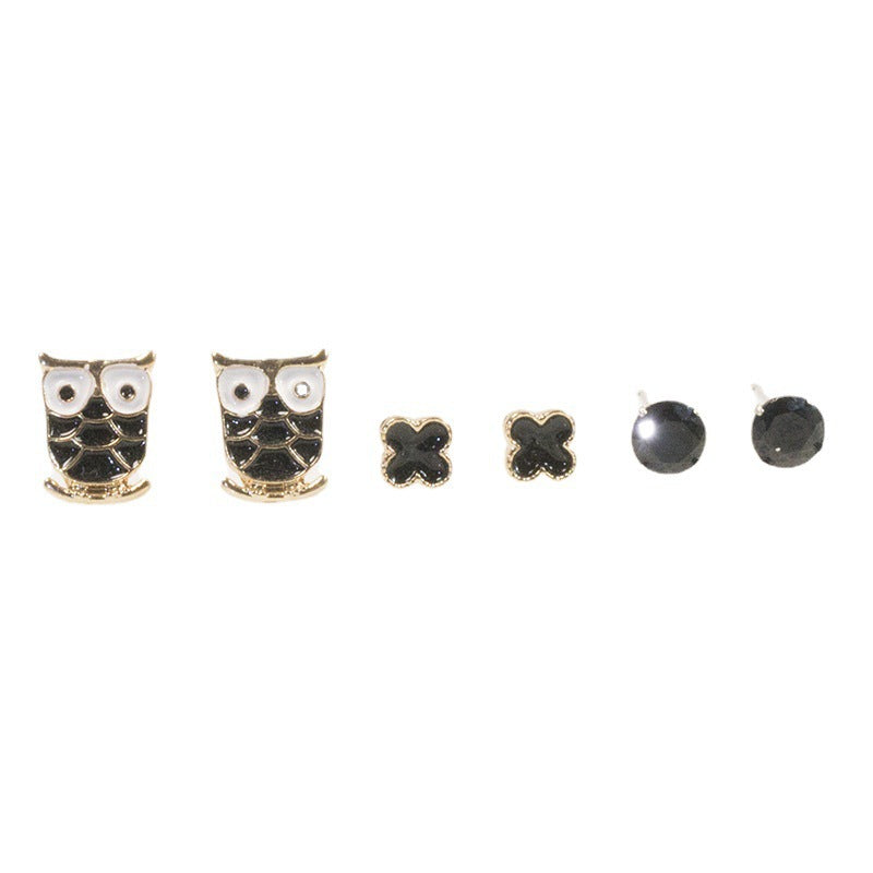 Owl Clover Stud Earrings Set