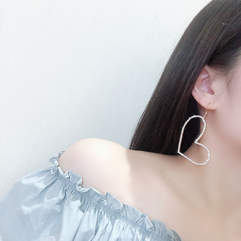 Rhinestone Hoop Heart Earings