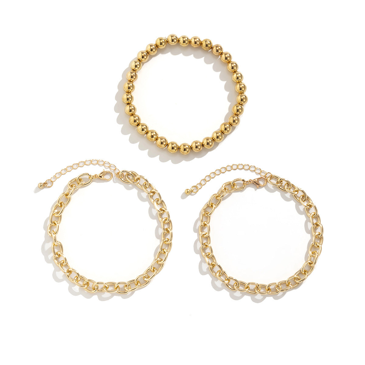Punk Miami Cuban Chain 3 Layer Thick Chain Beads Anklet Foot Jewelry