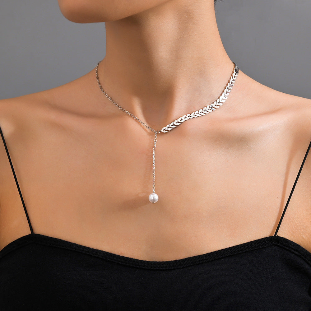 Wheat Ear Leaf Pearl Clavicle Pendant Necklace