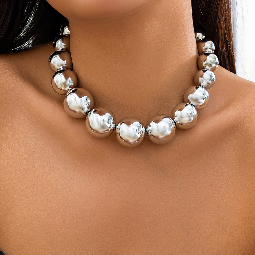 Women Exaggerated Round Beads Punk Necklace