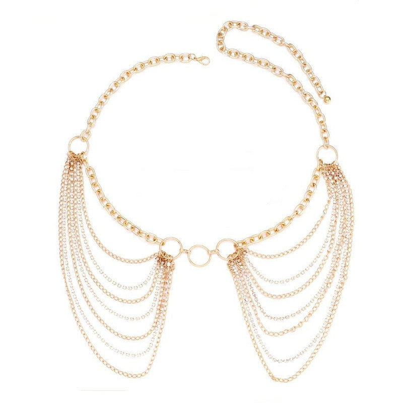 Multi-Layer Alloy Waist Chain Rhinestone Tassel Sexy Bikini Chain
