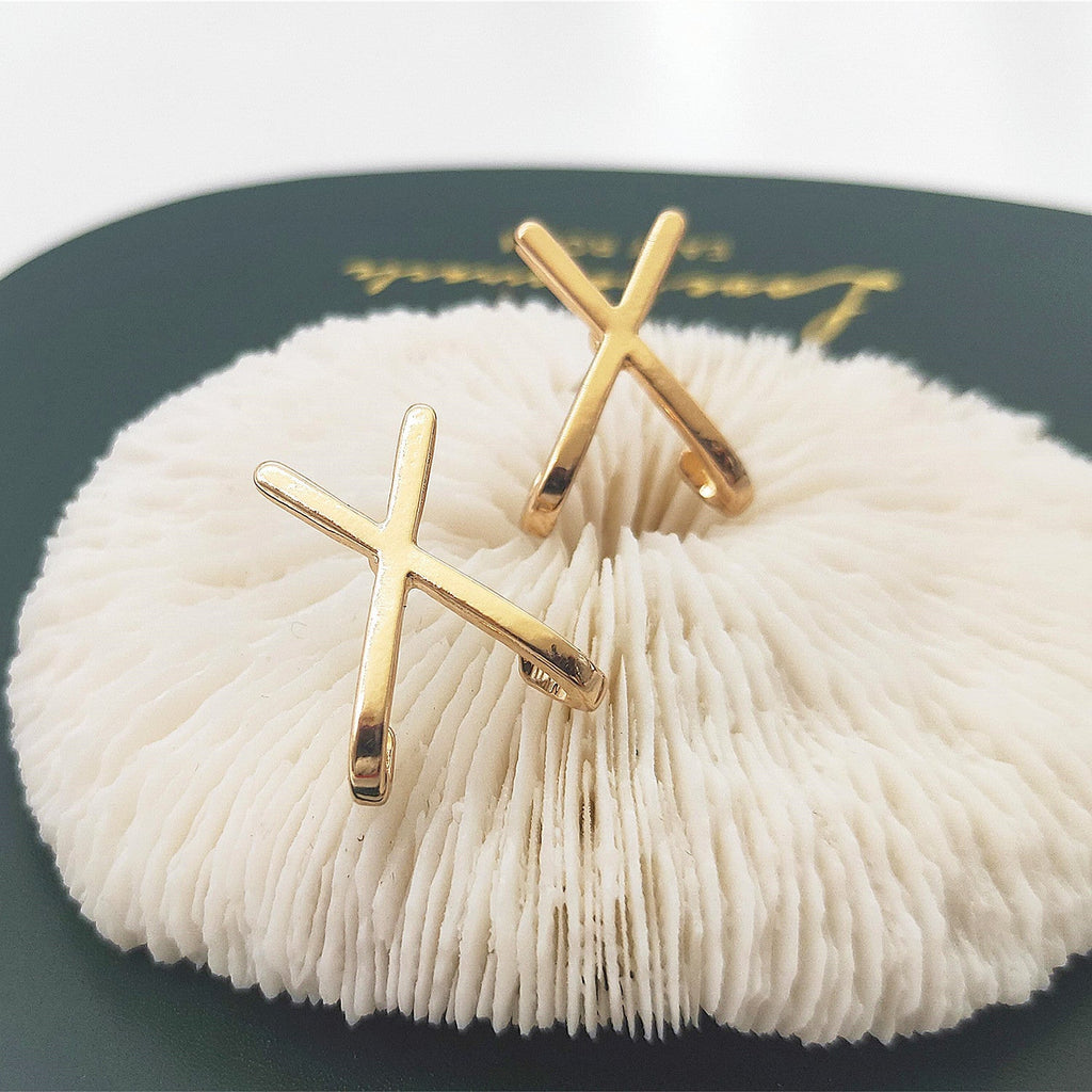 Geometric Cross X Shape Stud Earrings