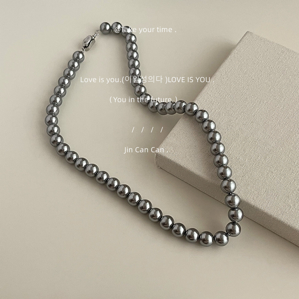 Gray Pearl Necklace Wedding Pearl Necklace for Brides