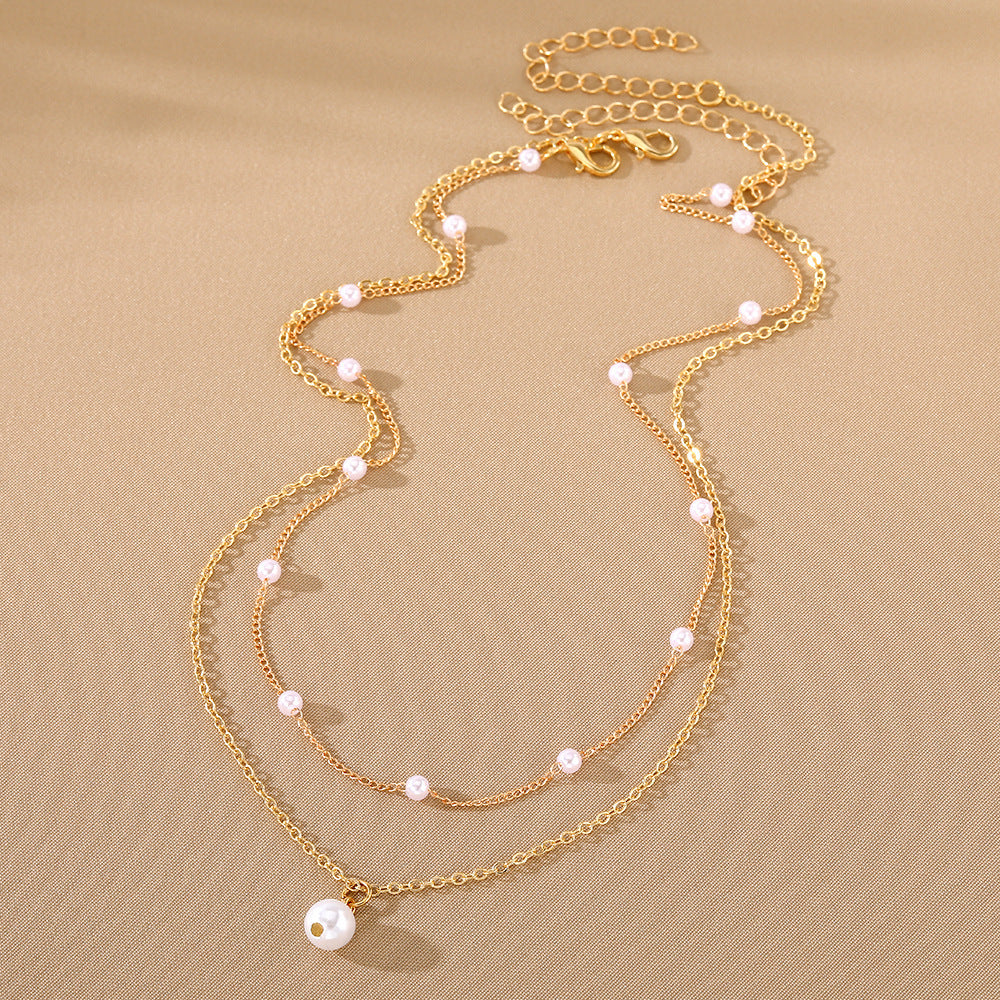 Pearl Tassel Pendant Necklace Double Layer