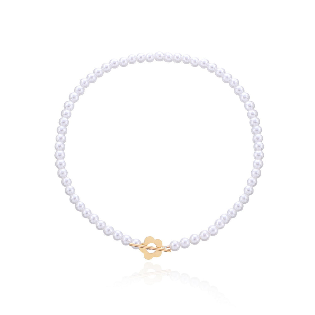 Bohemian Style OT Buckle Flower Shape Pearl Choker Necklace