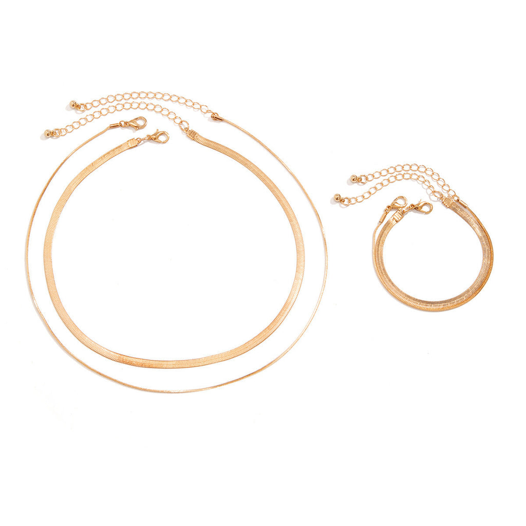 Double Layer Snake Bone Chain Bracelet Necklace Jewelry Set