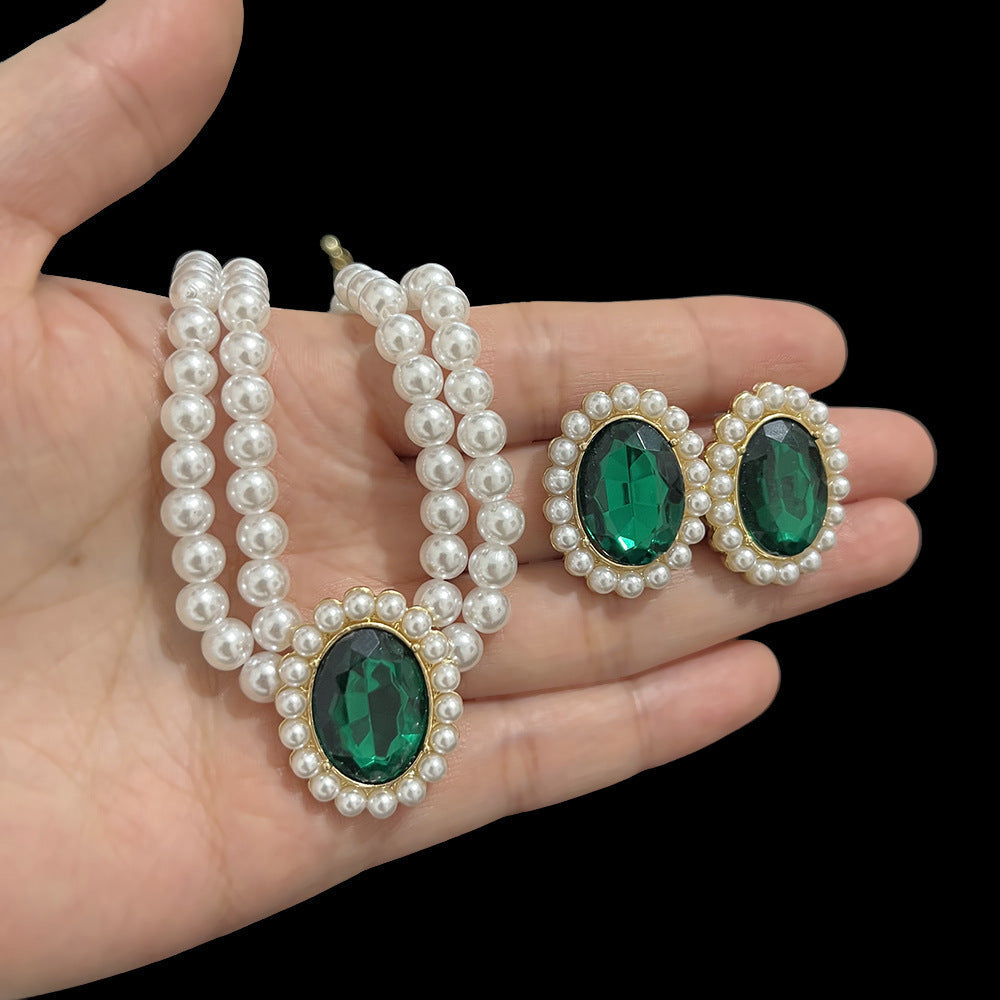 Women Jewelry Set Multi Layer Pearl Chain Choker Necklace Set