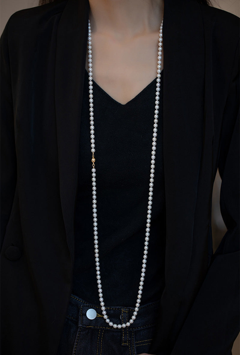 Vintage Pearl Elegant Necklace Small Fragrance Style Simple Layer Long Sweater Accessories