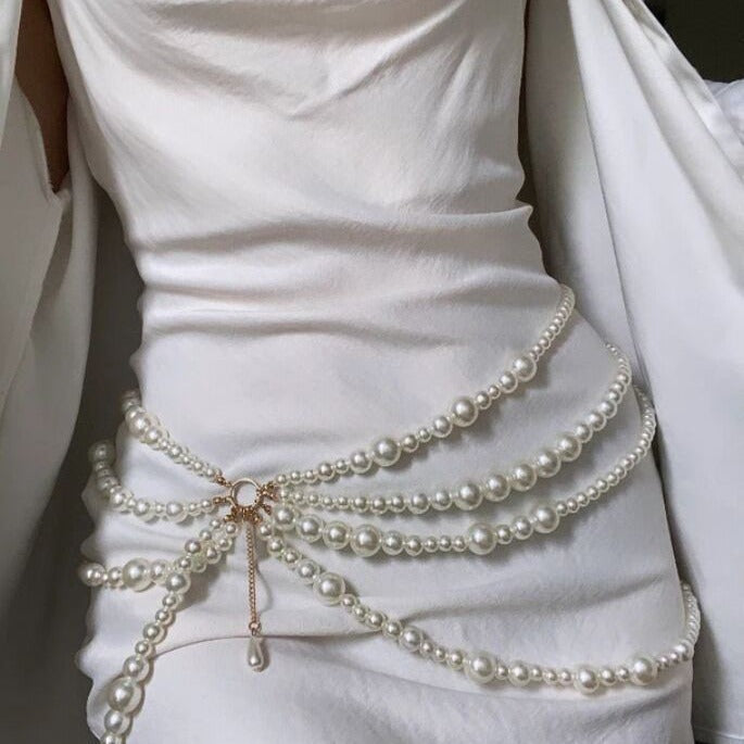 Sexy Imitation Pearl Waist Belt Multi Layered Body Chain