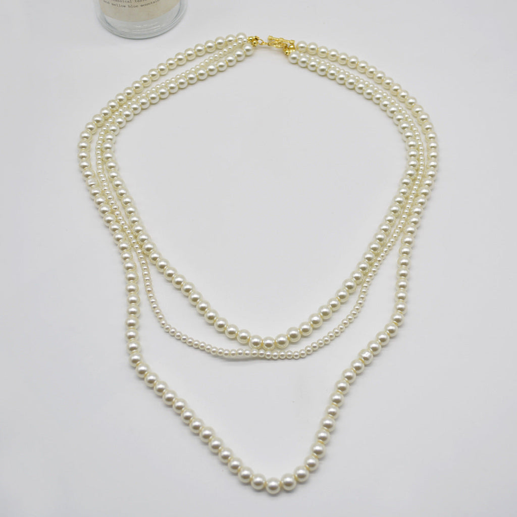Fashion Retro Multi-layer Chain Beads Layered Necklace Pearl Necklace