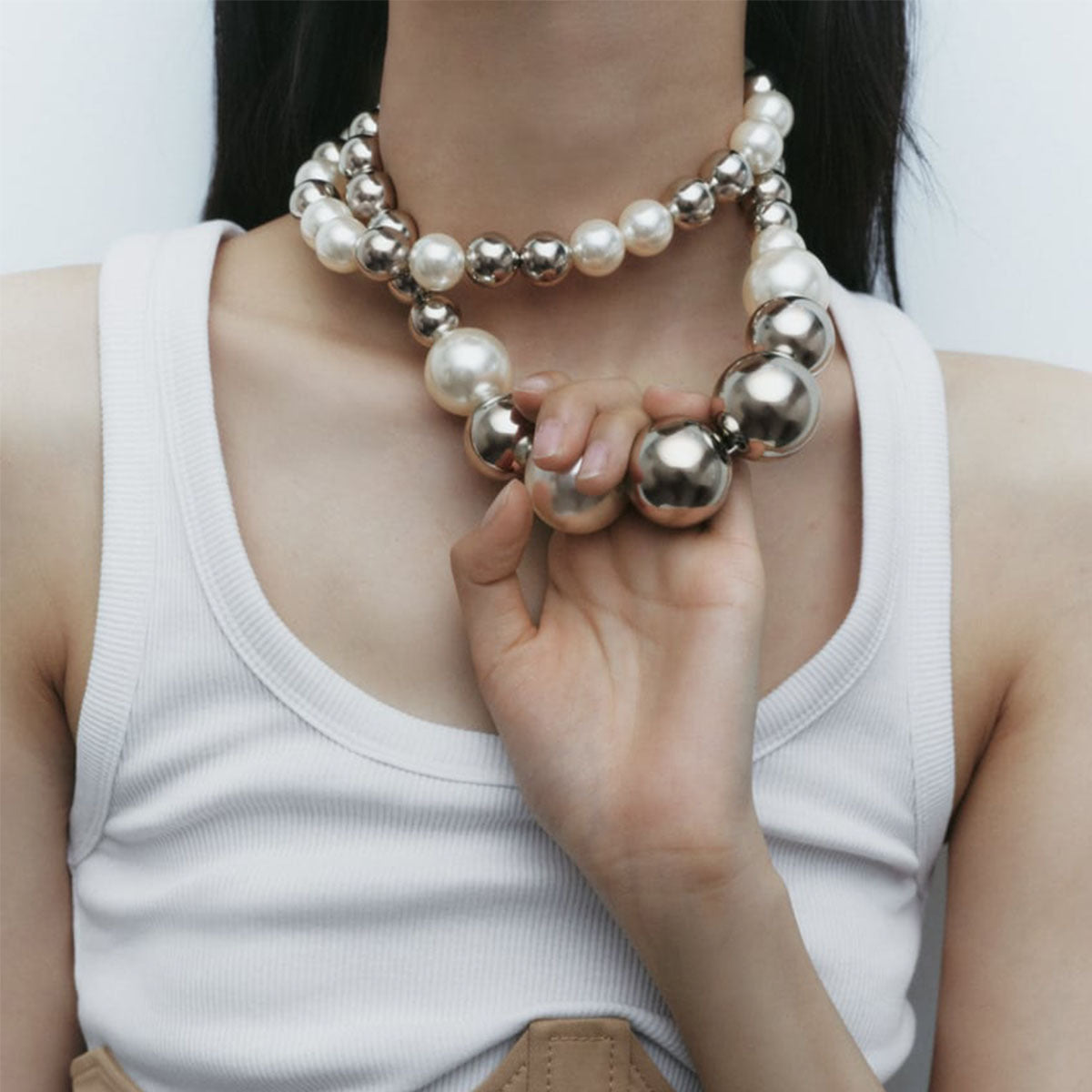 Round Beads Faux Pearl Beaded Necklace