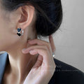 Vintage Goth Black Enamel Heart Stud Earrings