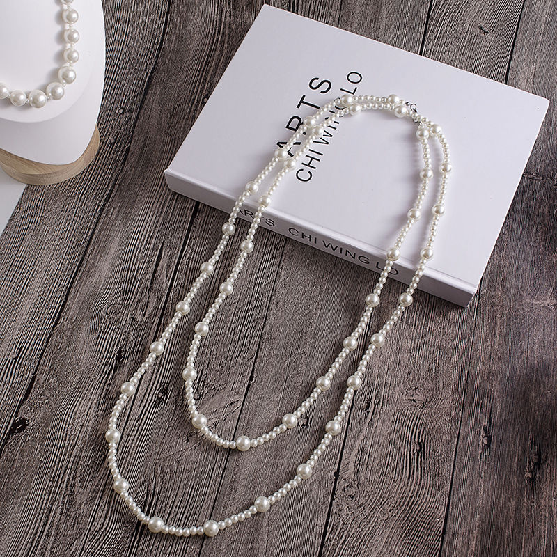 Trendy Pearl Beaded Long Sweater Necklaces