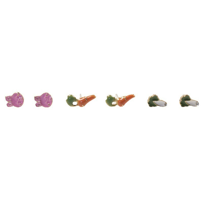 Cute bunny carrot stud earrings set