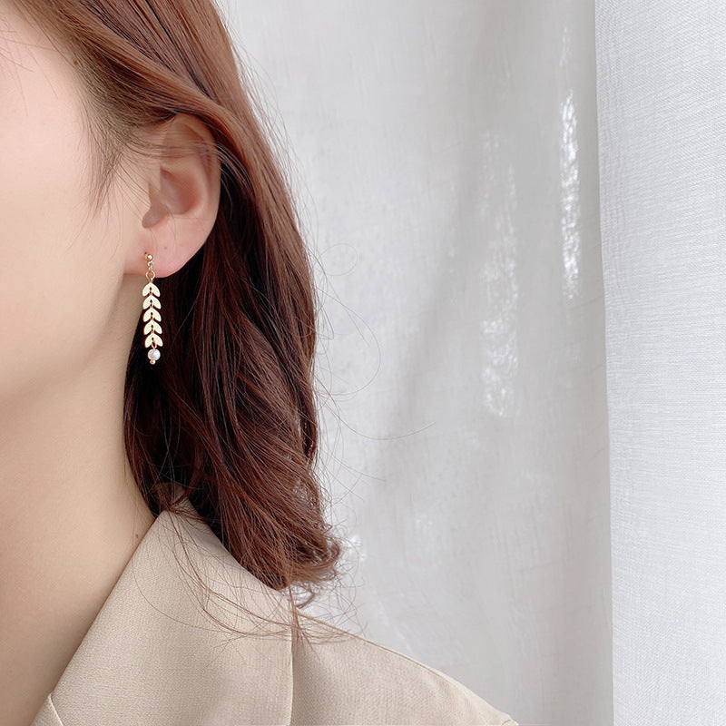 Three-piece Wheat Pearl Necklace Earrings Bracelet Set Jewelry