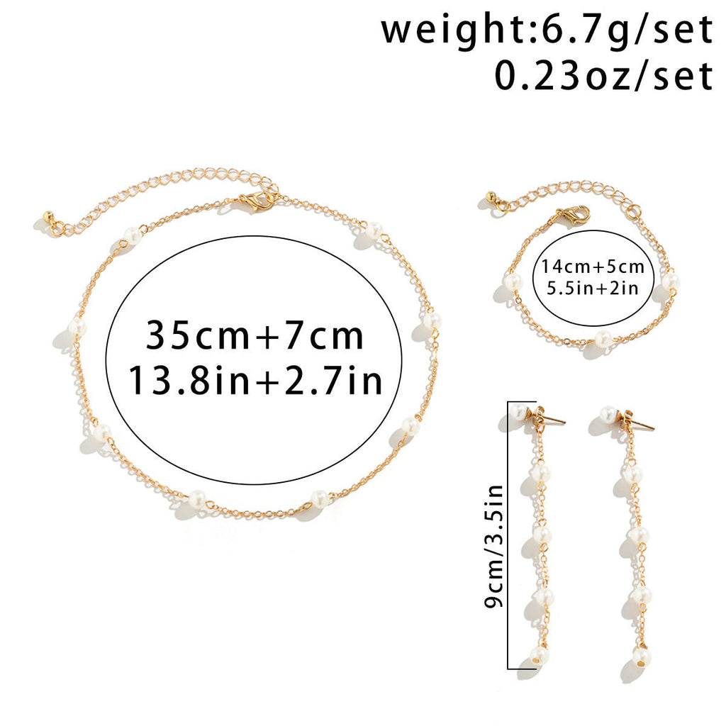 Small Imitation Pearl Beads Chains Necklaces/Earrings/Bracelets Sets