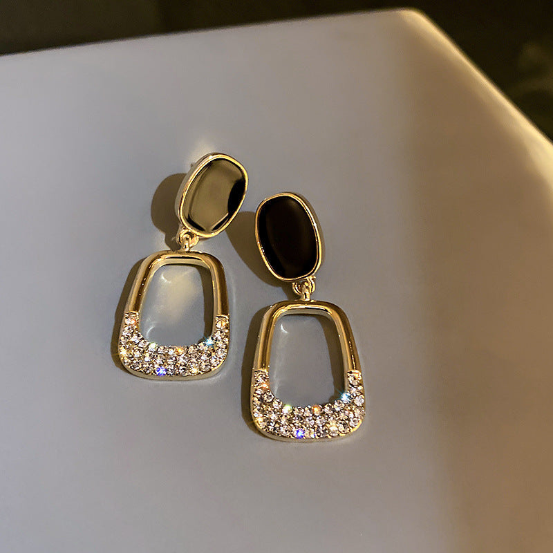 Geometric Rhinestone Square Pendant Earrings