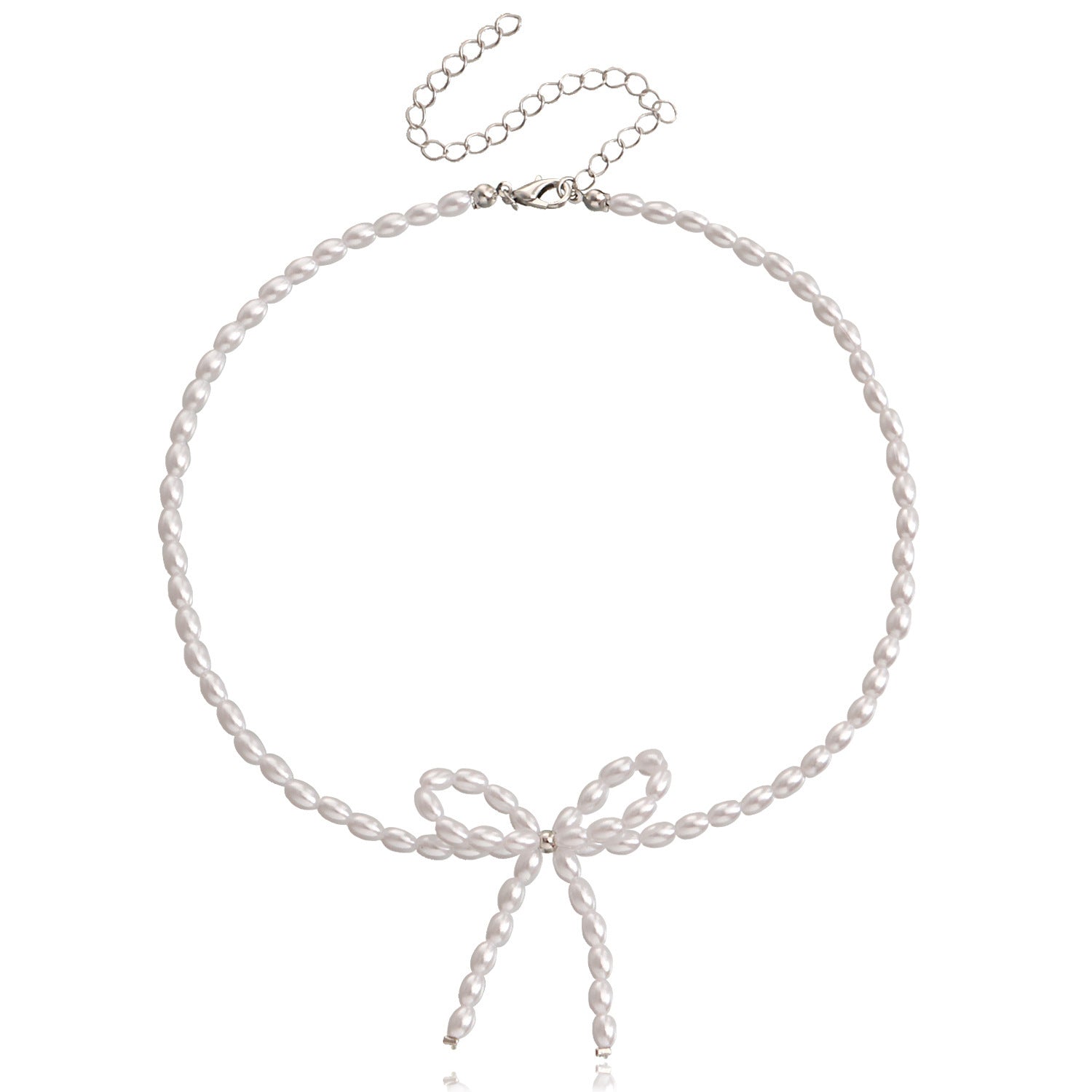Pearl Chain Bow Knot Pendant Pearl Choker Necklace