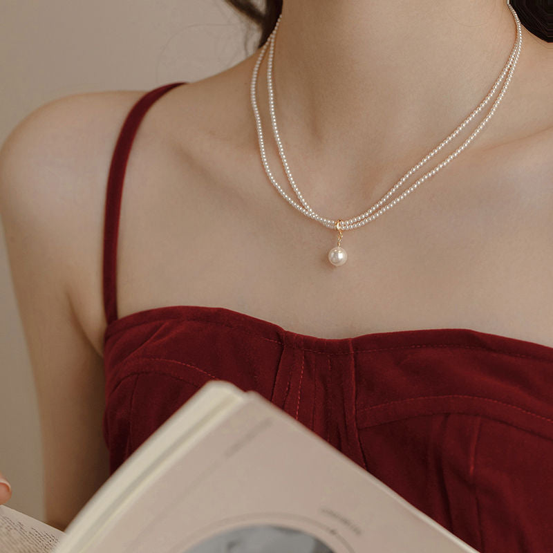 Layered Beaded Teardrop Tiny Pearl Necklace Charms