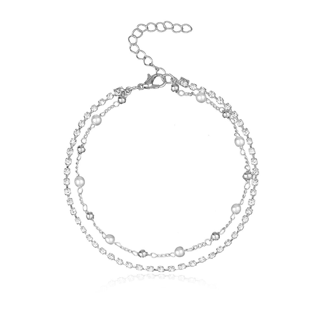 Bohemian Fancy Double Chain Tassel Crystal Anklet Jewelry